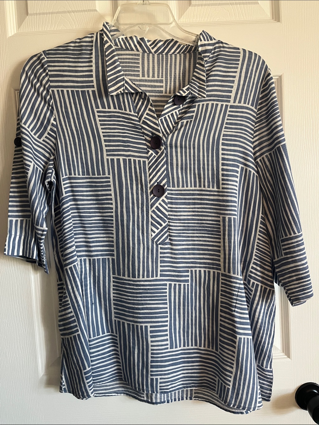 Striped Navy And White Button Tunic Top